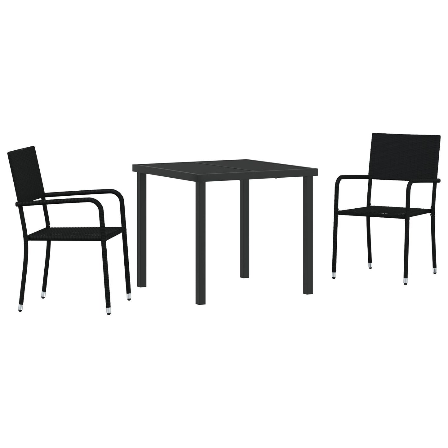 Garden Dining Set with Cushion 3 pcs Black Poly Rattan