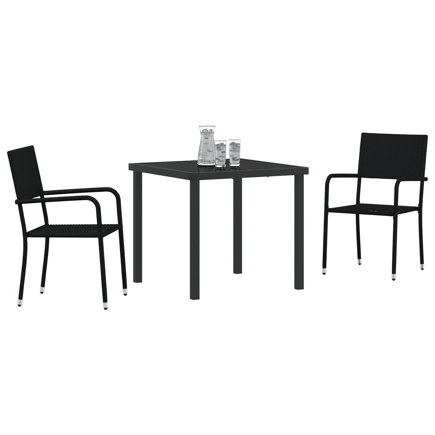 Garden Dining Set with Cushion 3 pcs Black Poly Rattan