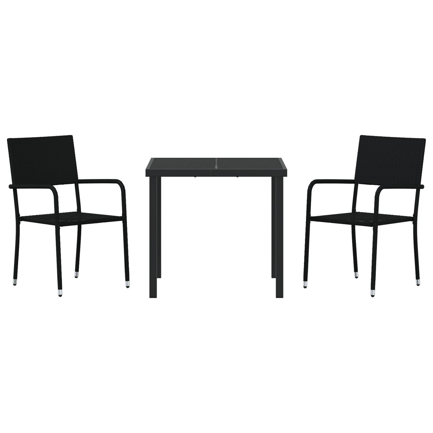 Garden Dining Set with Cushion 3 pcs Black Poly Rattan