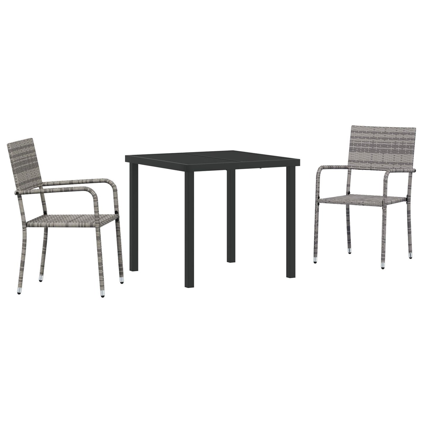Garden Dining Set with Cushion 3 pcs Grey Poly Rattan