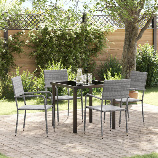 Garden Dining Set with Cushion 5 pcs Grey Poly Rattan