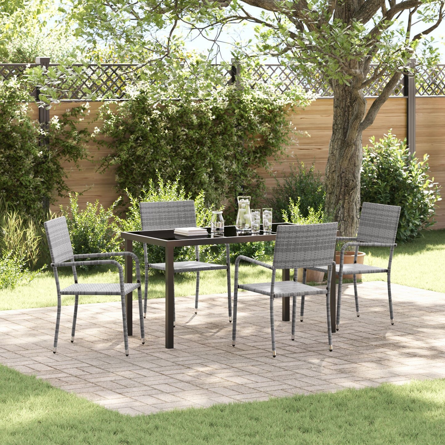 Garden Dining Set with Cushion 5 pcs Grey Poly Rattan
