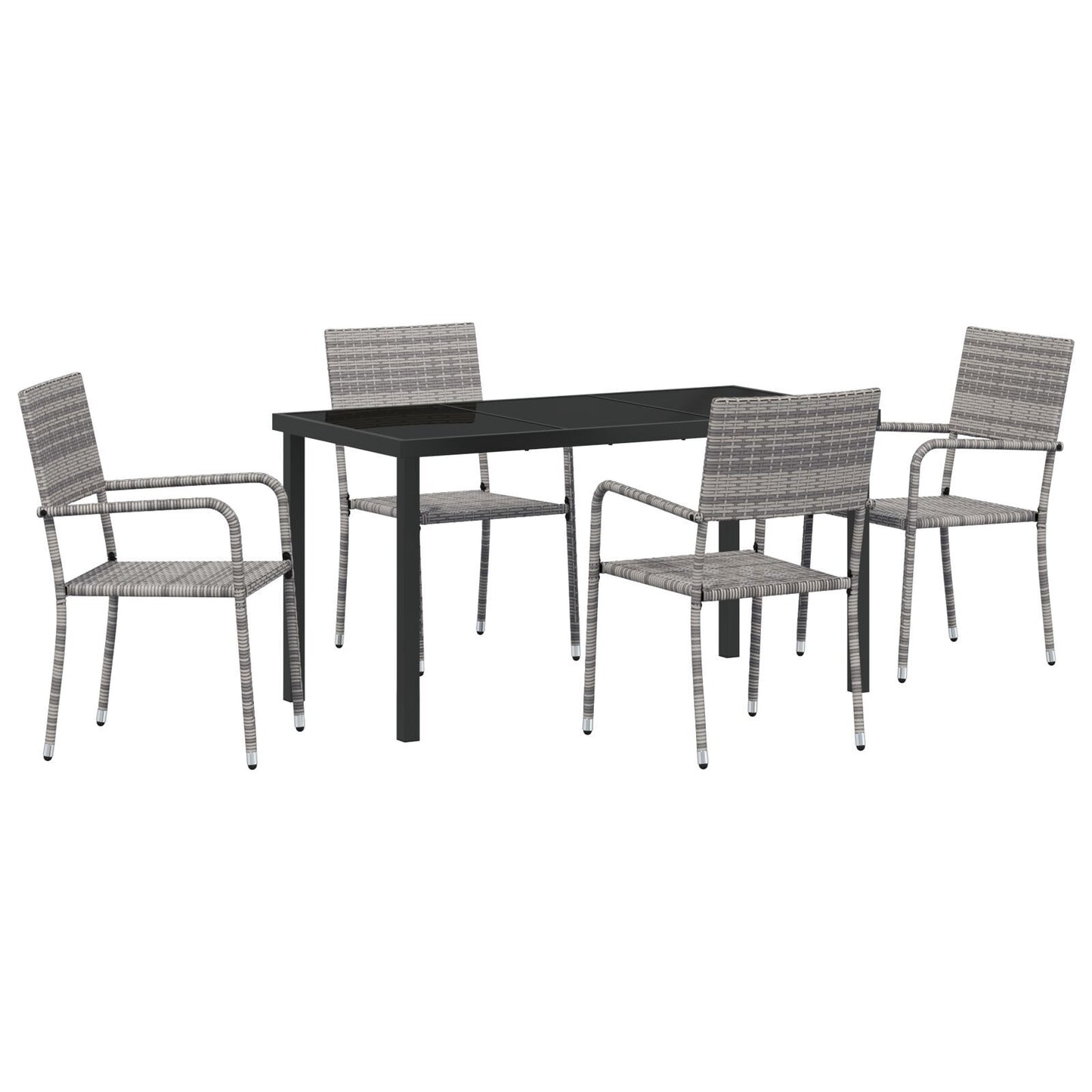 Garden Dining Set with Cushion 5 pcs Grey Poly Rattan