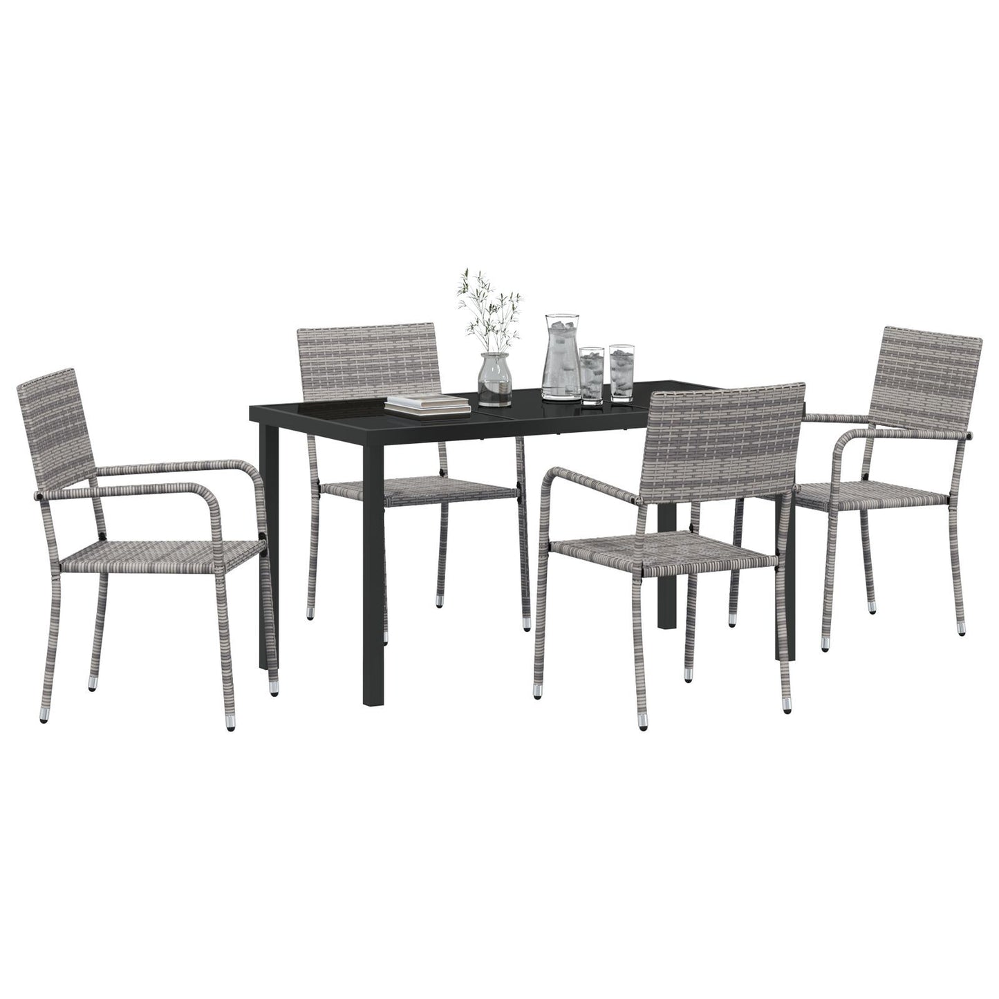Garden Dining Set with Cushion 5 pcs Grey Poly Rattan