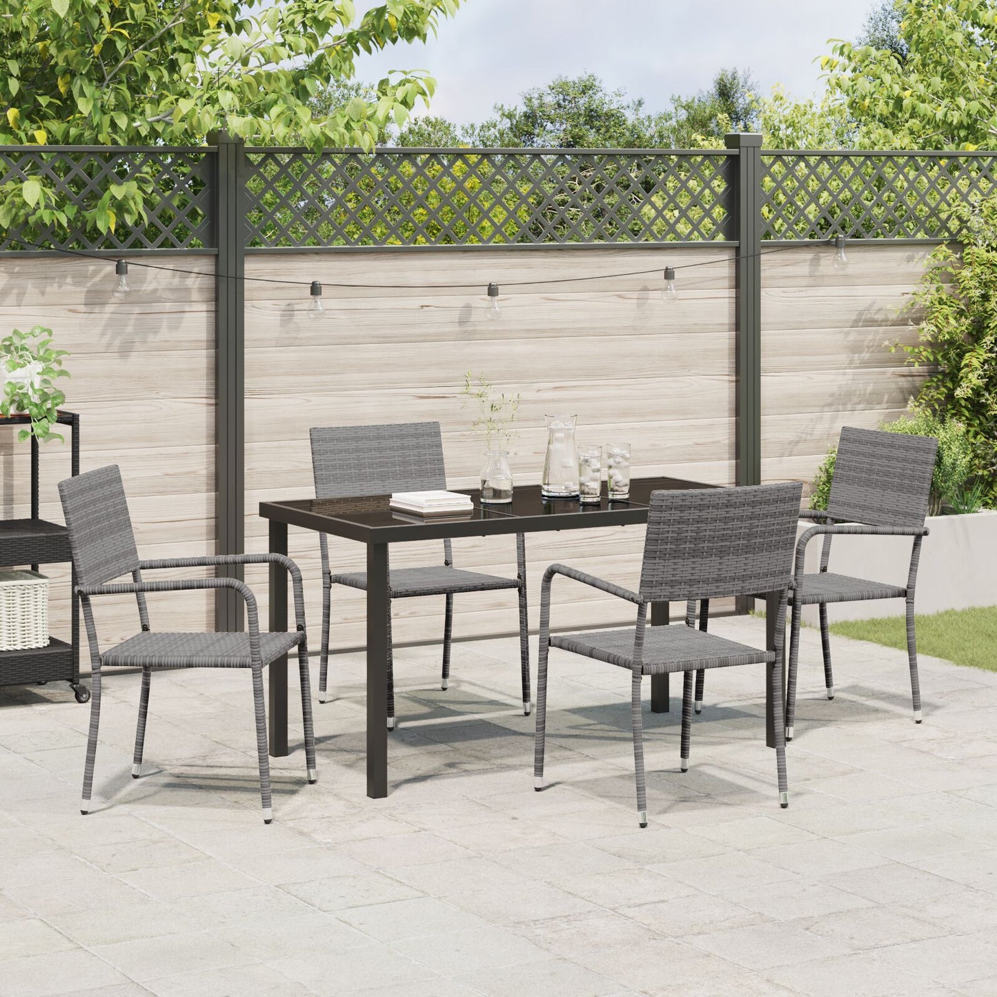 Garden Dining Set with Cushion 5 pcs Grey Poly Rattan