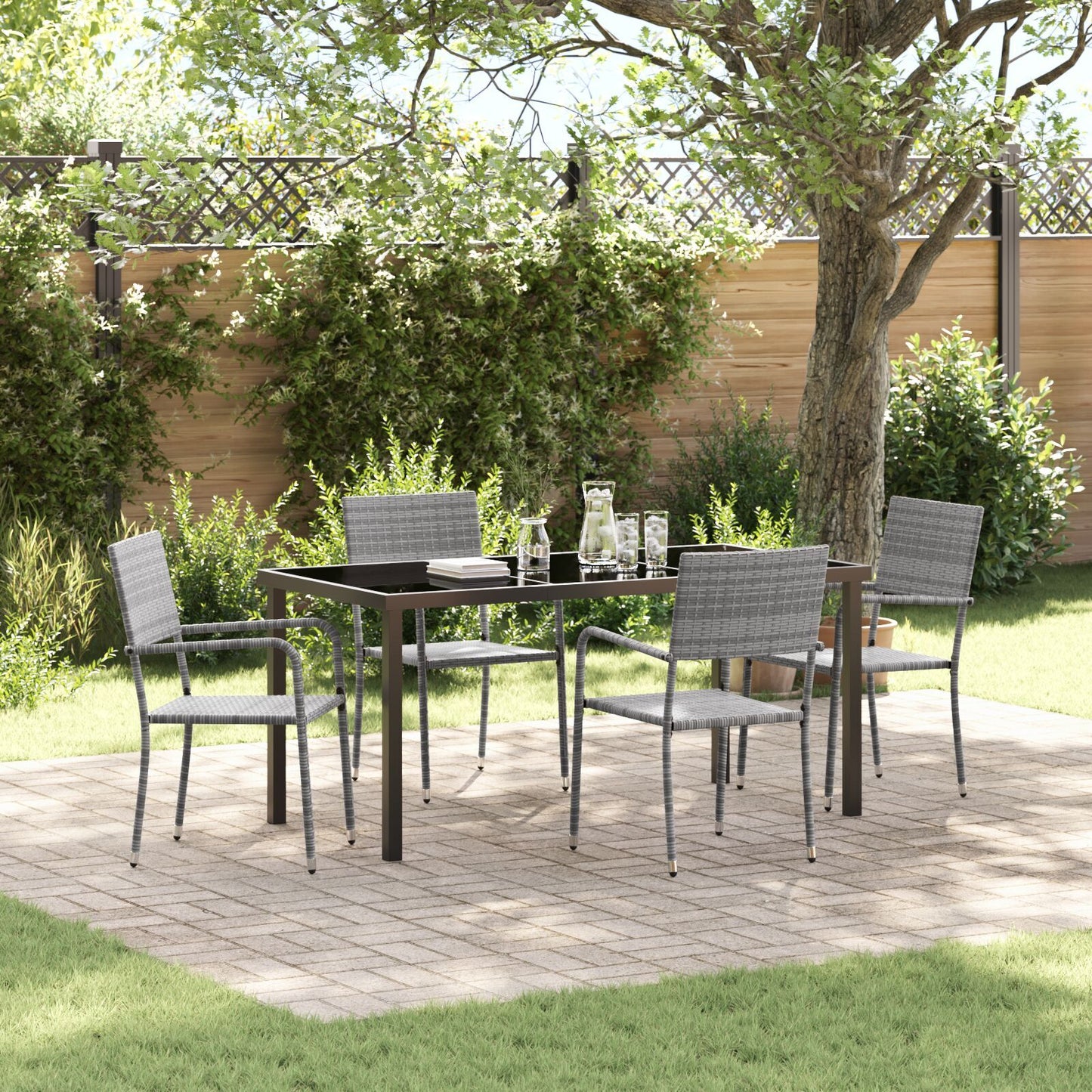 Garden Dining Set with Cushion 5 pcs Grey Poly Rattan