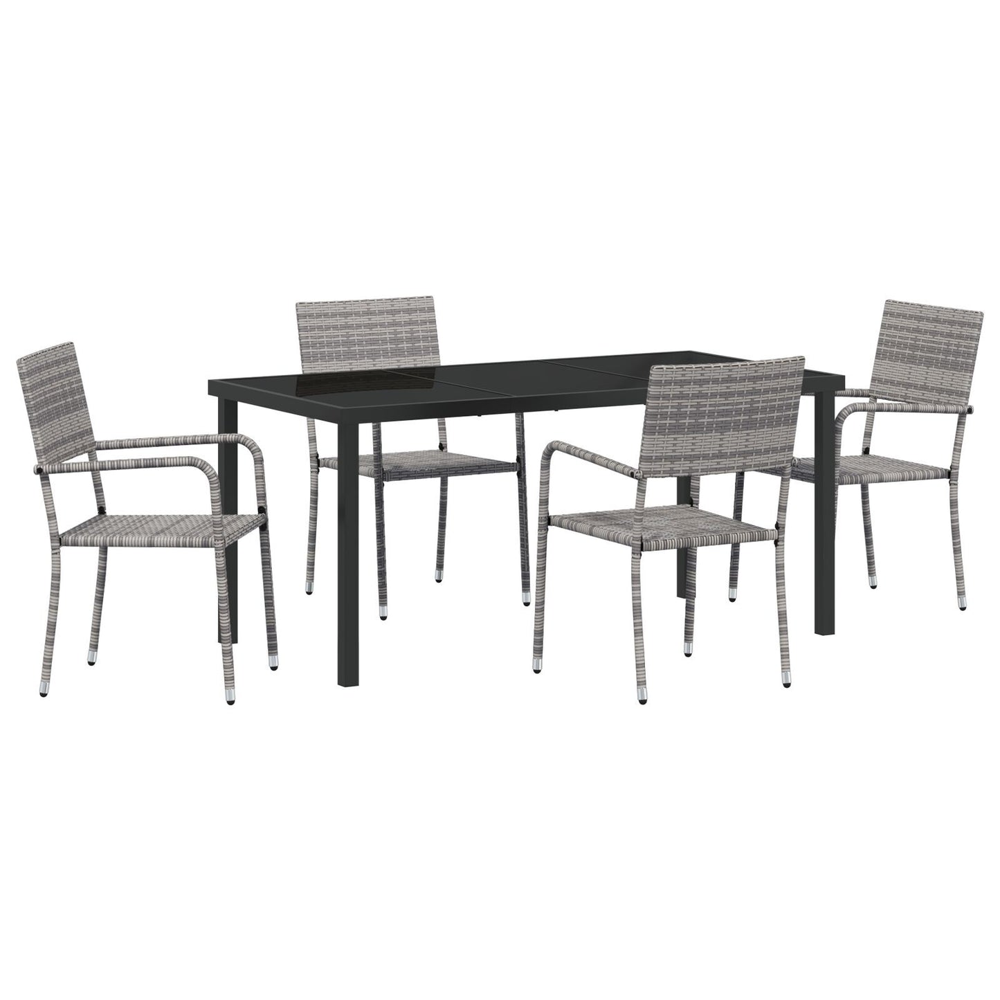 Garden Dining Set with Cushion 5 pcs Grey Poly Rattan