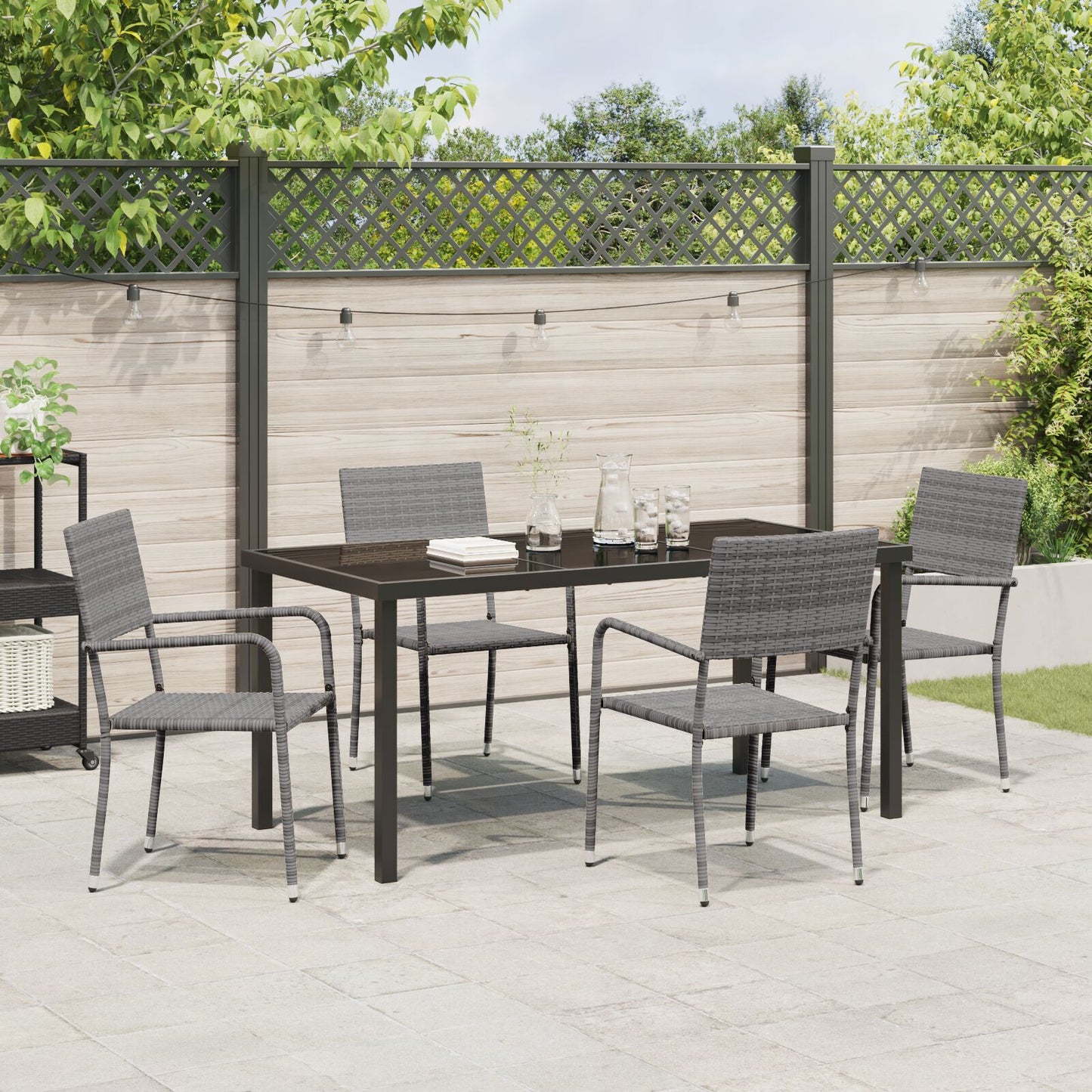 Garden Dining Set with Cushion 5 pcs Grey Poly Rattan