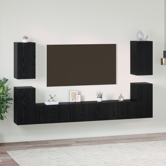 TV Cabinet Set 7 pcs Black Oak 60 x 30 x 30 cm Engineered Wood