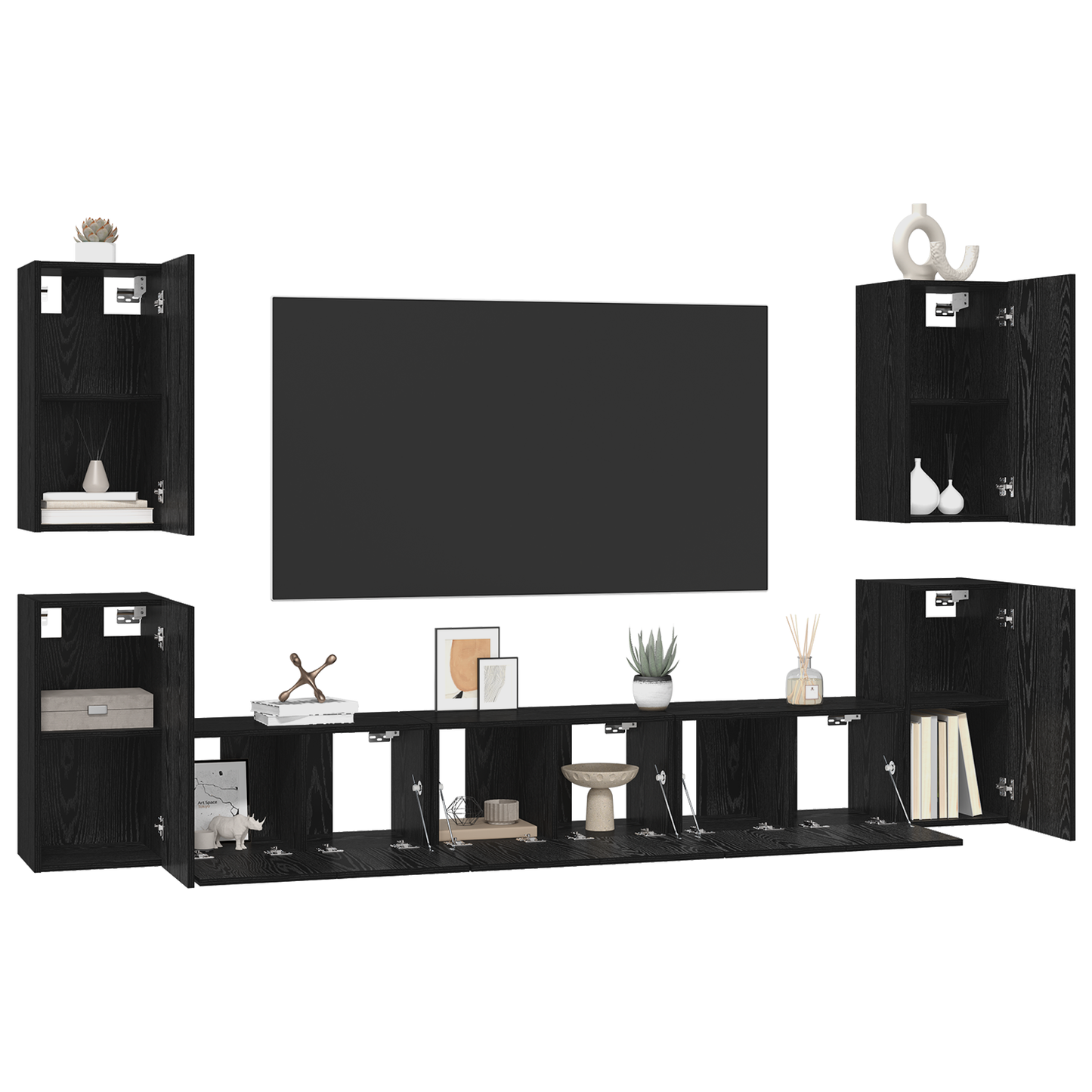 TV Cabinet Set 7 pcs Black Oak 60 x 30 x 30 cm Engineered Wood