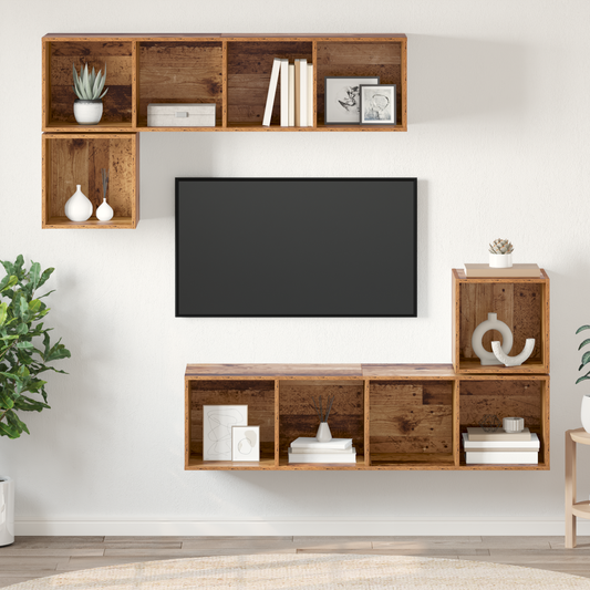 TV Cabinet Set Wall-mounted 4 pcs Old wood 37 x 37 x 142.5 cm
