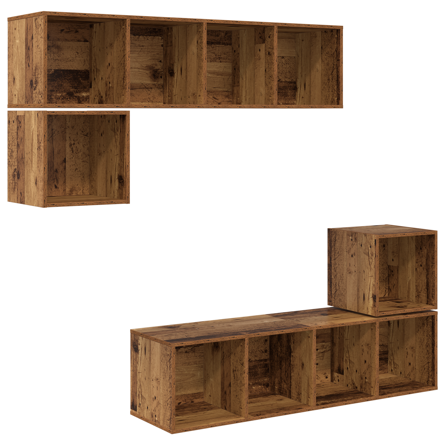 TV Cabinet Set Wall-mounted 4 pcs Old wood 37 x 37 x 142.5 cm