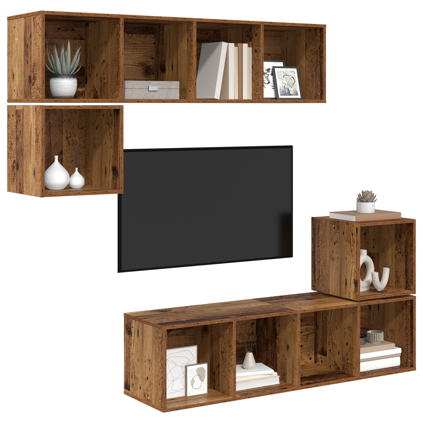 TV Cabinet Set Wall-mounted 4 pcs Old wood 37 x 37 x 142.5 cm