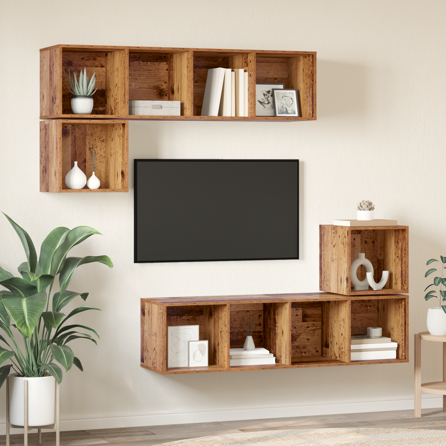 TV Cabinet Set Wall-mounted 4 pcs Old wood 37 x 37 x 142.5 cm