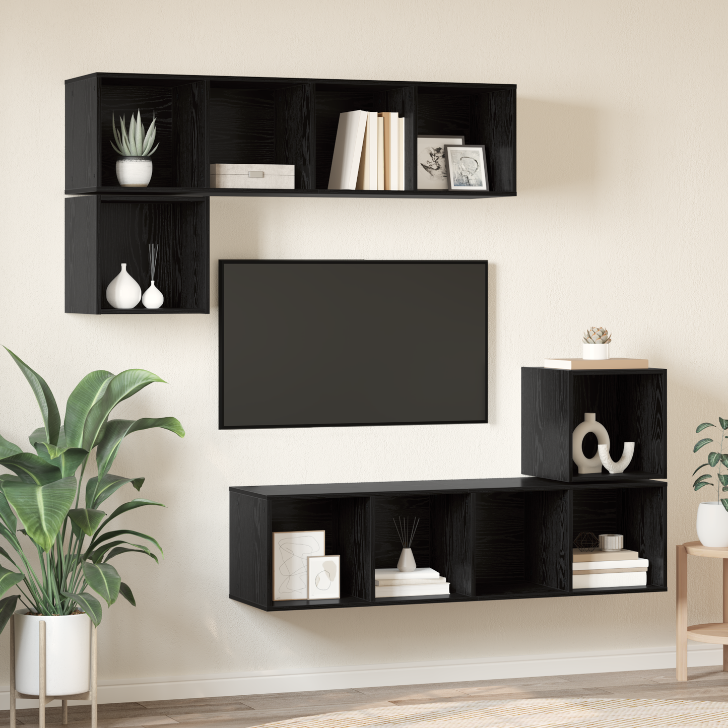 TV Cabinet Set Wall-mounted 4 pcs Black oak 37 x 37 x 142.5 cm