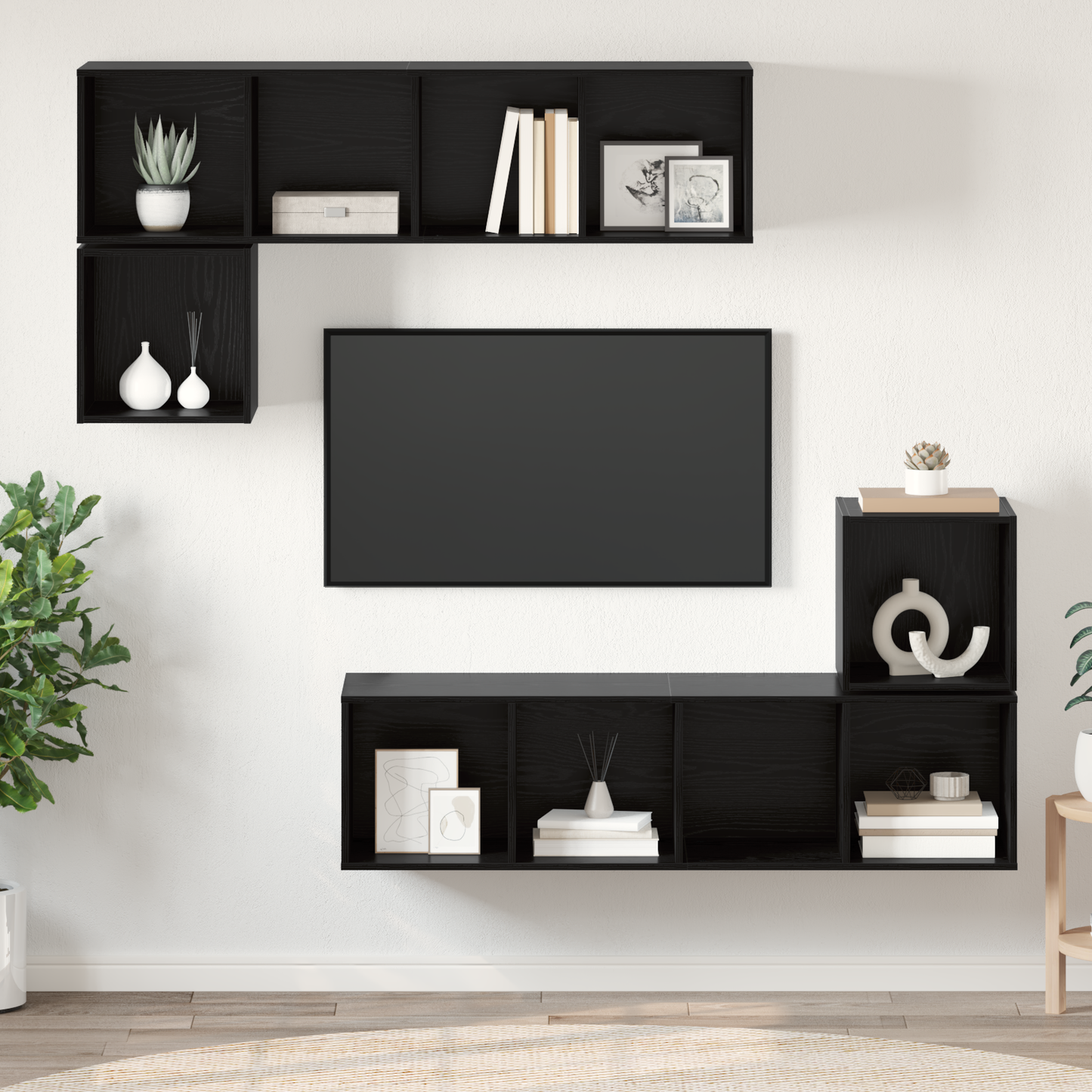 TV Cabinet Set Wall-mounted 4 pcs Black oak 37 x 37 x 142.5 cm