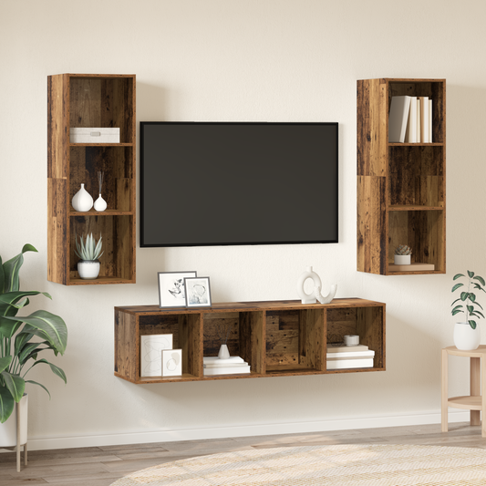 TV Cabinet Set Wall-mounted 3 pcs Old wood 37 x 37 x 142.5 cm