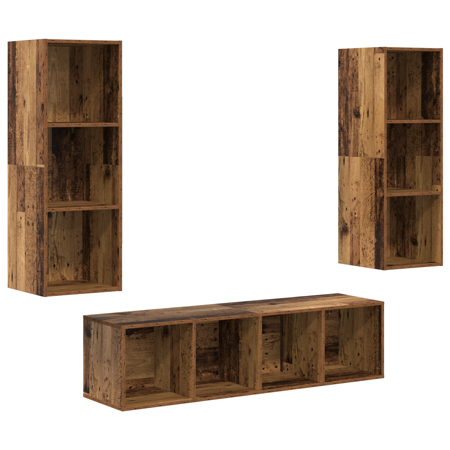 TV Cabinet Set Wall-mounted 3 pcs Old wood 37 x 37 x 142.5 cm