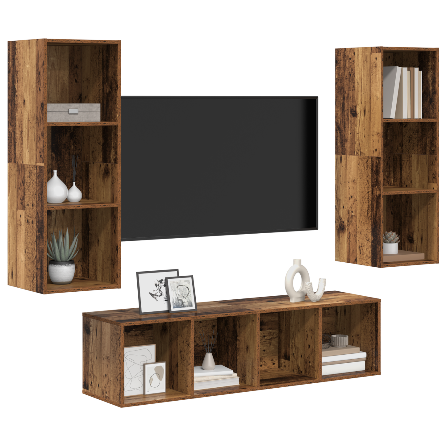 TV Cabinet Set Wall-mounted 3 pcs Old wood 37 x 37 x 142.5 cm