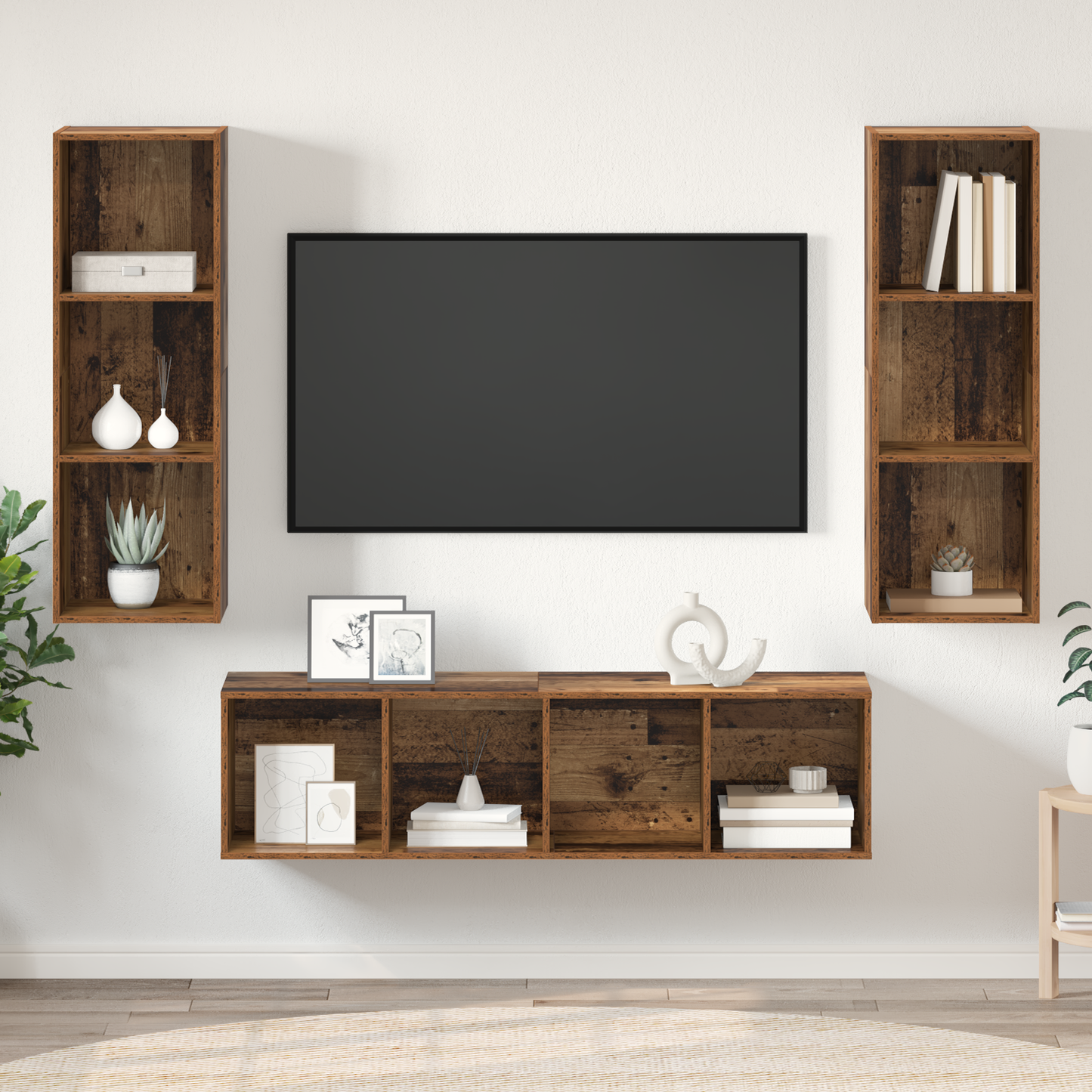 TV Cabinet Set Wall-mounted 3 pcs Old wood 37 x 37 x 142.5 cm