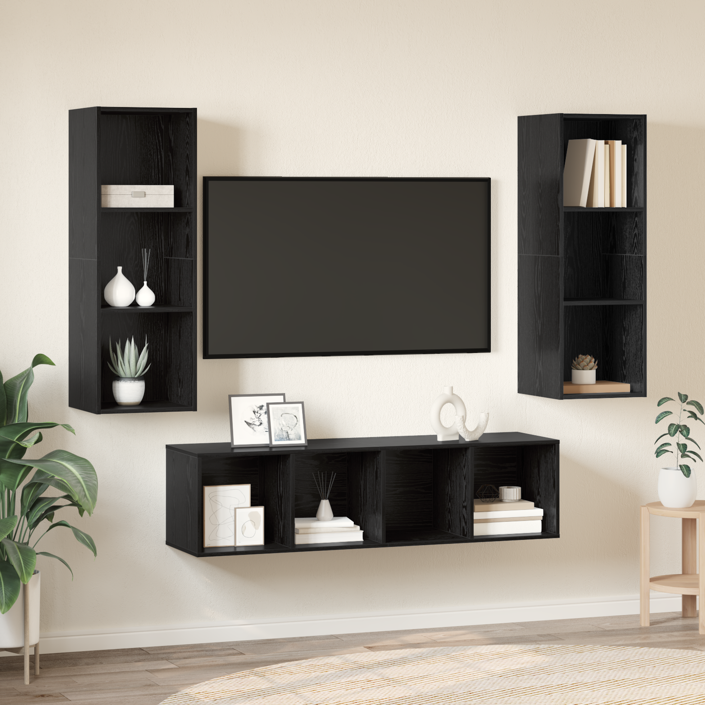TV Cabinet Set Wall-mounted 3 pcs Black oak 37 x 37 x 142.5 cm