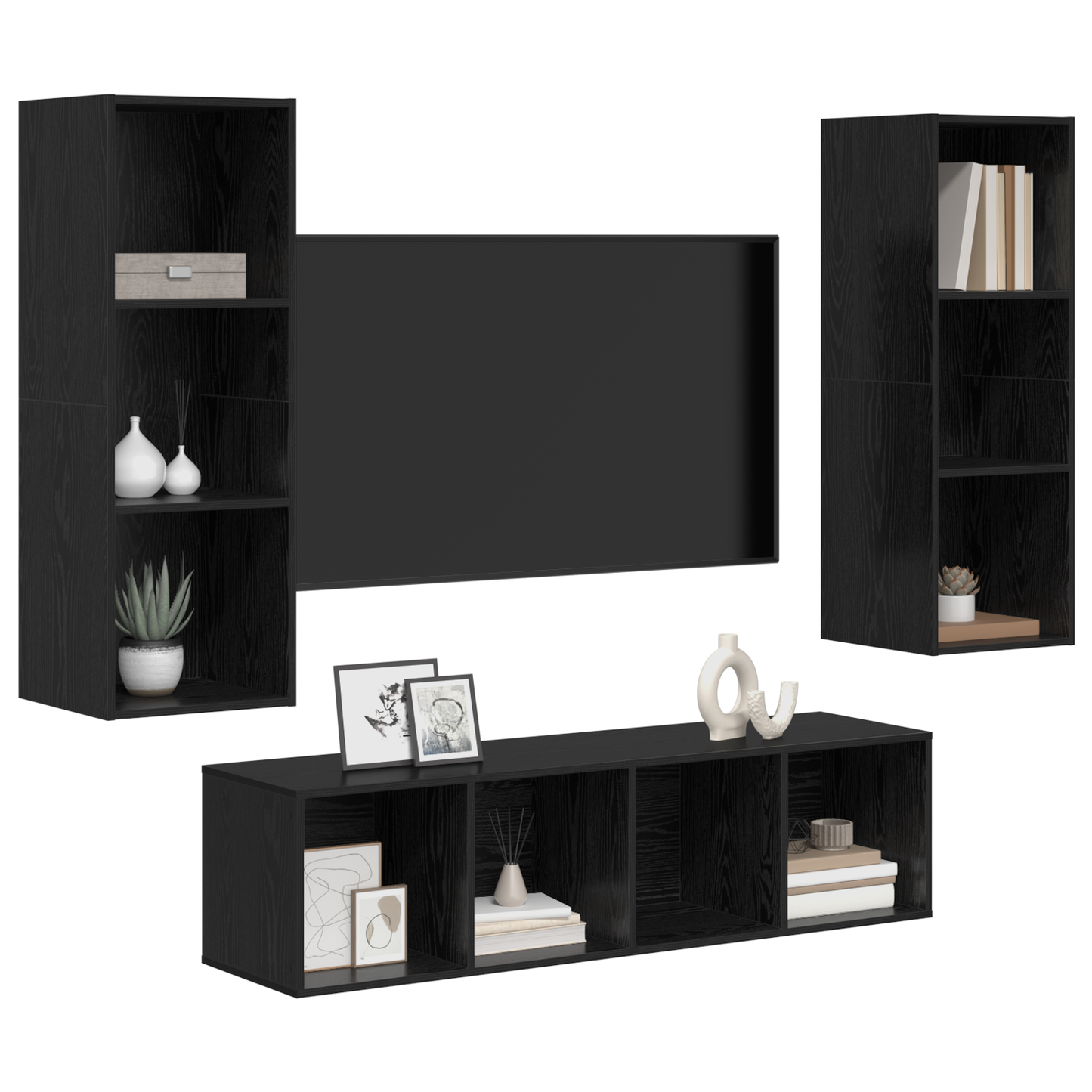 TV Cabinet Set Wall-mounted 3 pcs Black oak 37 x 37 x 142.5 cm