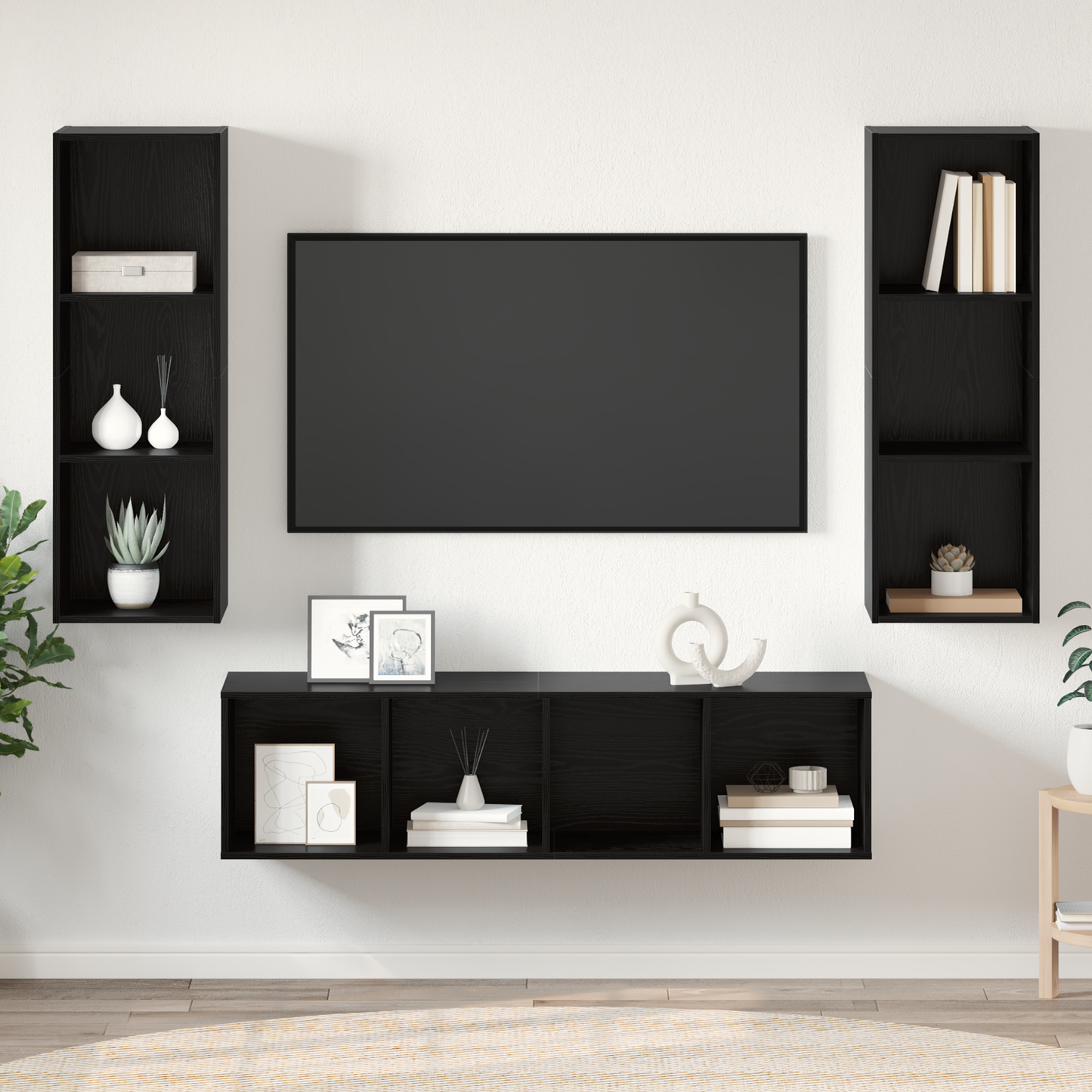 TV Cabinet Set Wall-mounted 3 pcs Black oak 37 x 37 x 142.5 cm