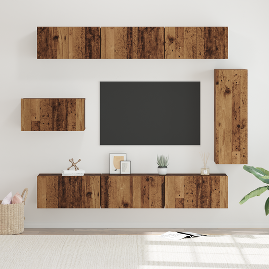 TV Cabinet Set 8 pcs Old wood 30.5 x 30 x 90 cm Engineered wood