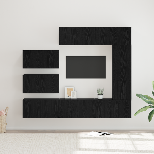 TV Cabinet Set Wall-mounted 8 pcs Black oak 30.5 x 30 x 90 cm
