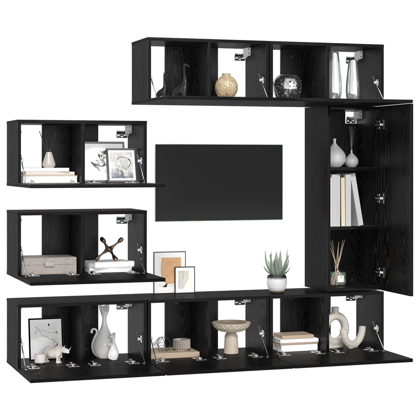 TV Cabinet Set Wall-mounted 8 pcs Black oak 30.5 x 30 x 90 cm