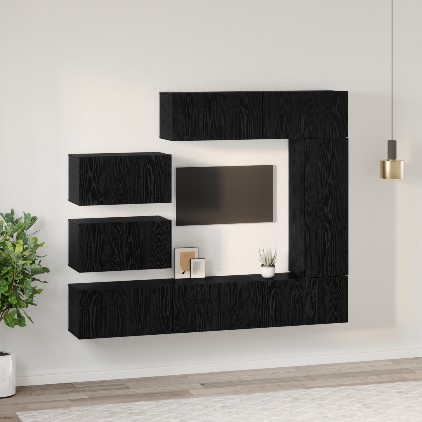 TV Cabinet Set Wall-mounted 8 pcs Black oak 30.5 x 30 x 90 cm