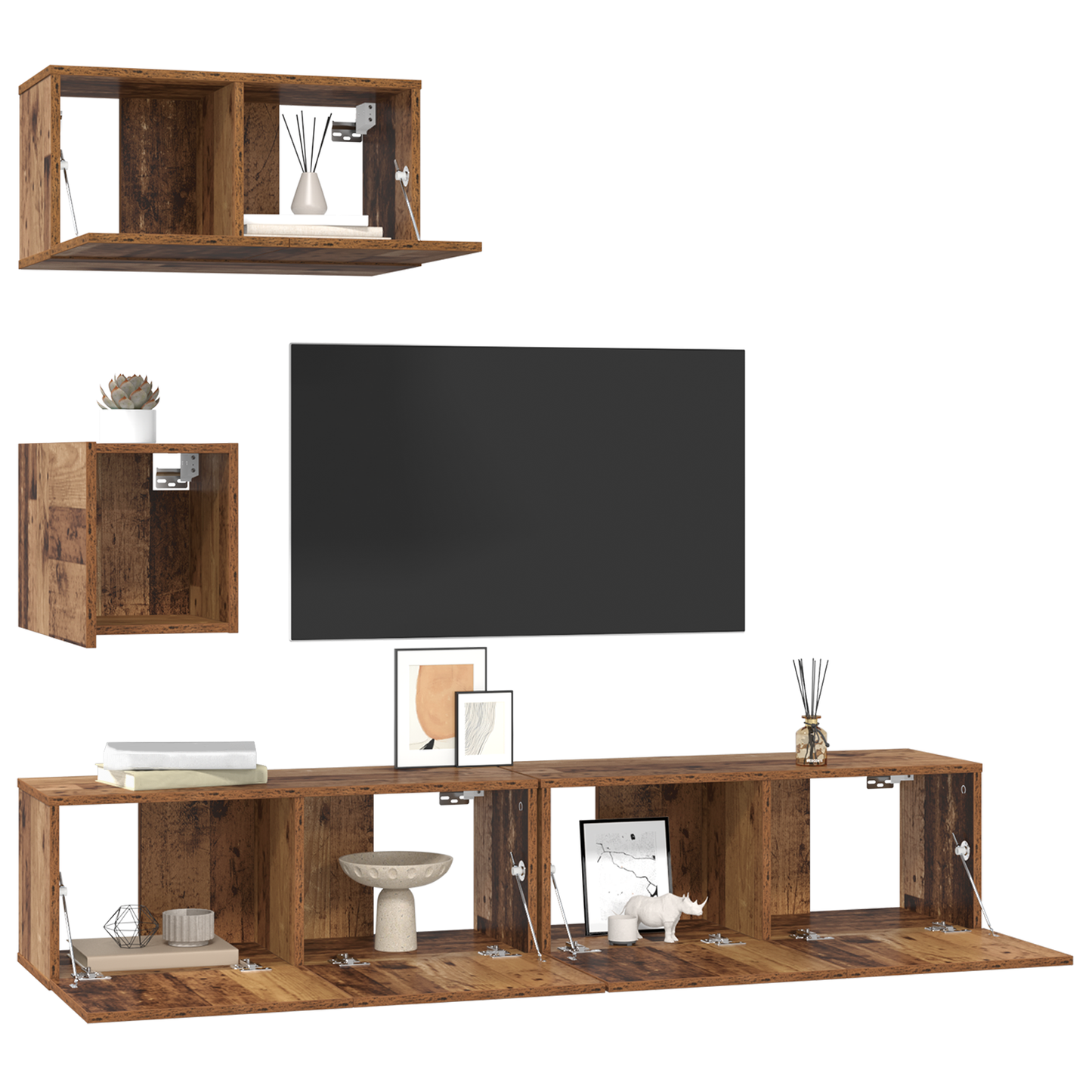 Wall TV Cabinet Wall-mounted 4 pcs Old wood 80 x 30 x 30.5 cm
