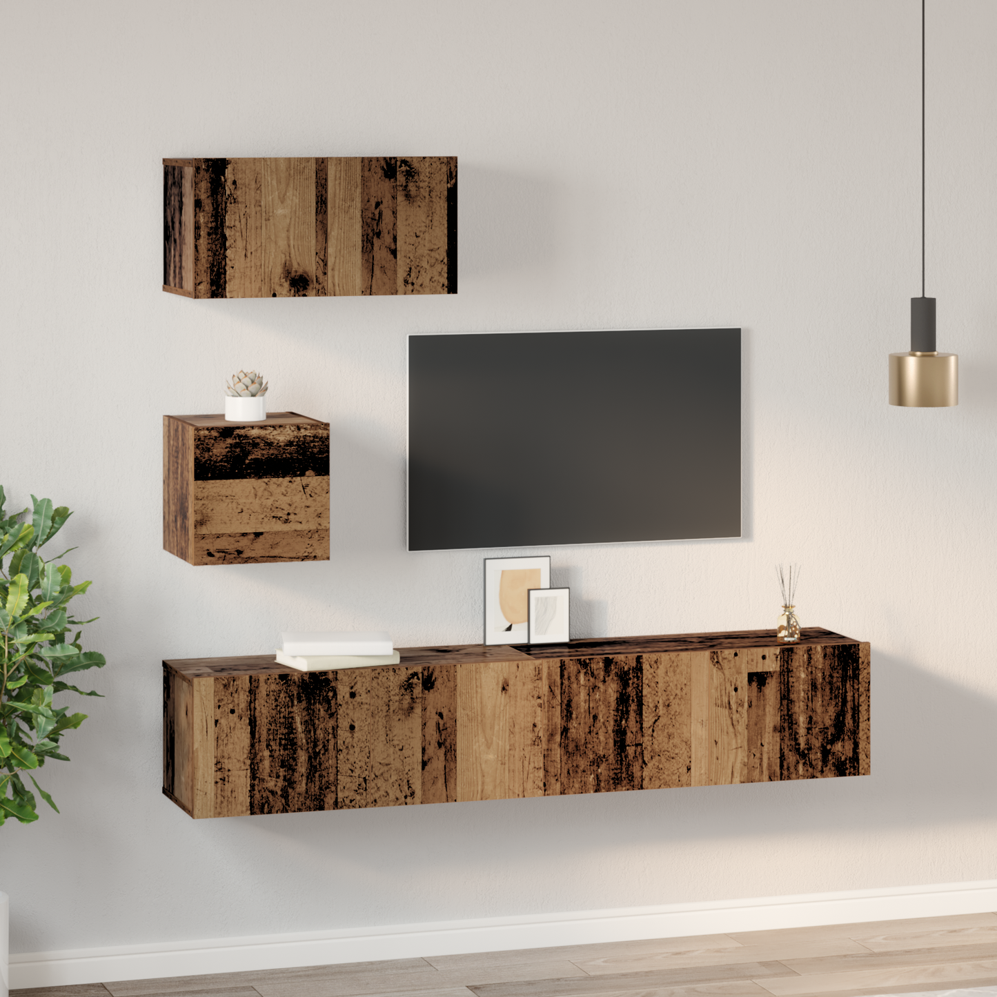 Wall TV Cabinet Wall-mounted 4 pcs Old wood 80 x 30 x 30.5 cm