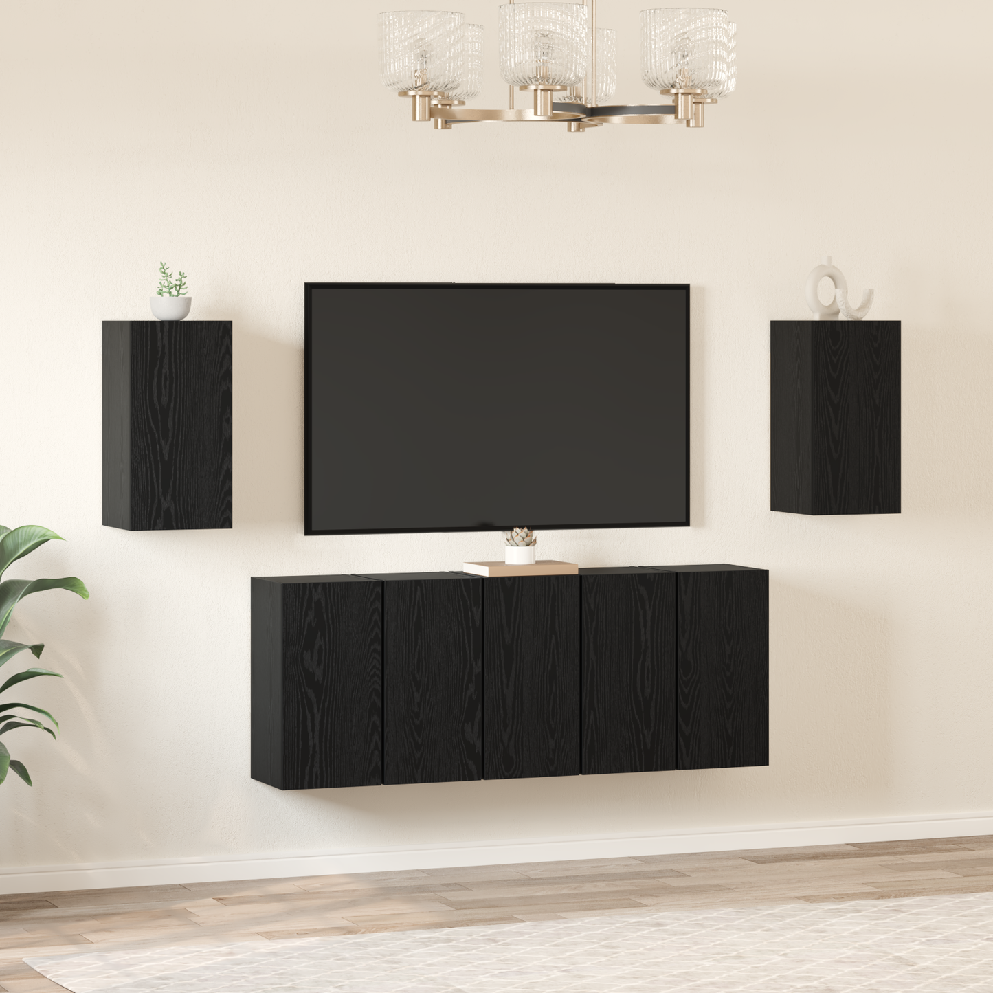 TV Cabinet Set Wall-mounted 7 pcs Black oak 30.5 x 30 x 60 cm