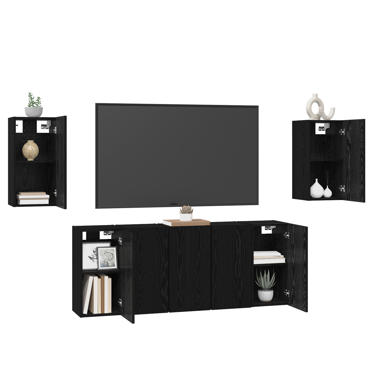 TV Cabinet Set Wall-mounted 7 pcs Black oak 30.5 x 30 x 60 cm