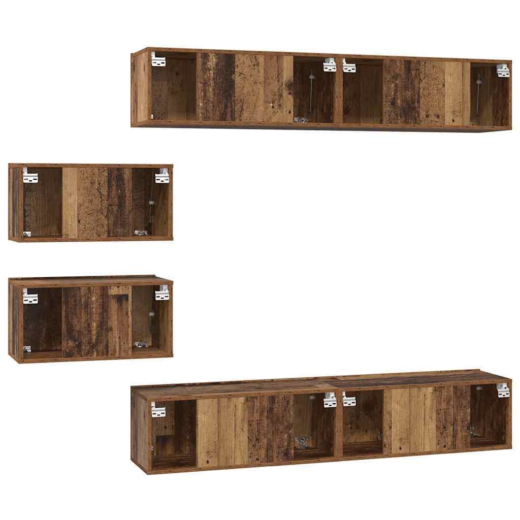 TV Cabinet Set 6 pcs Old wood Medium Engineered wood
