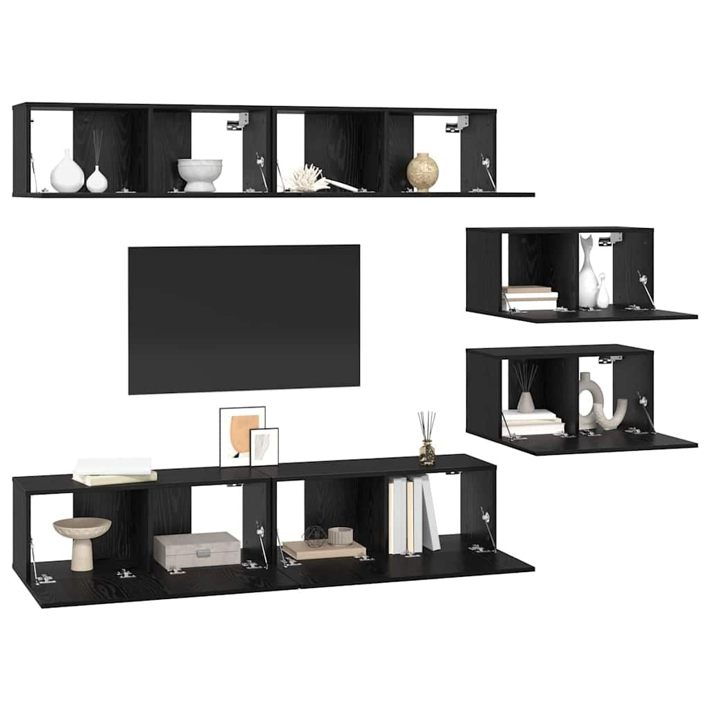 TV Cabinet Set 6 pcs Black Oak 80 x 30 x 30.5 cm Small
