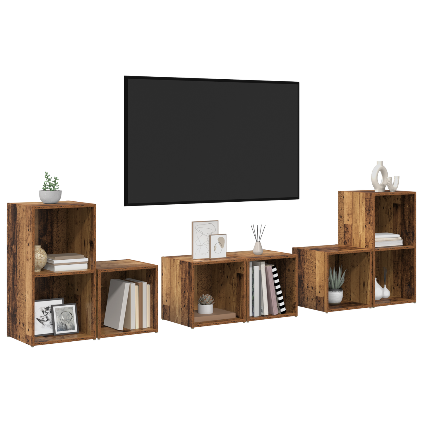 TV Cabinet Set 6 pcs Old Wood Engineered Wood