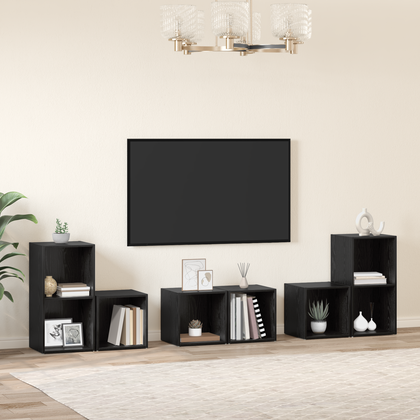 TV Cabinet Set 6 pcs Black Oak Engineered Wood