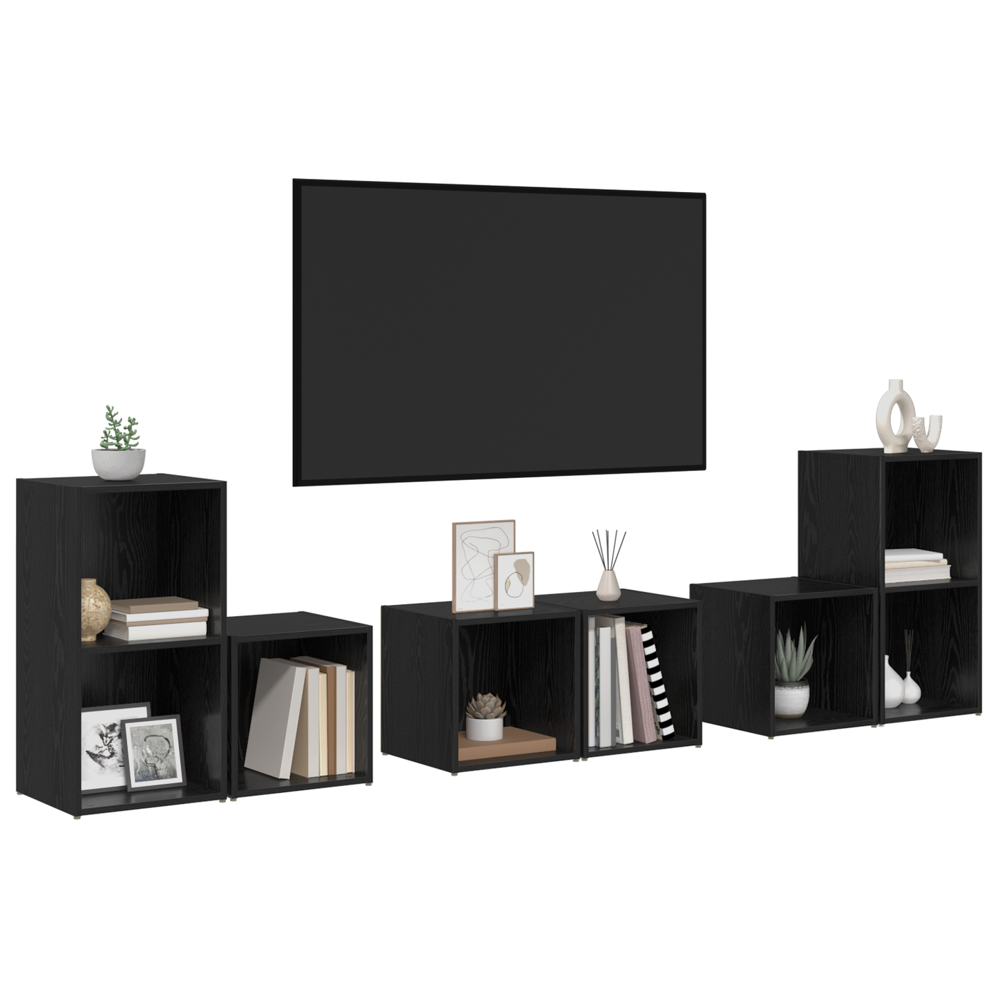 TV Cabinet Set 6 pcs Black Oak Engineered Wood