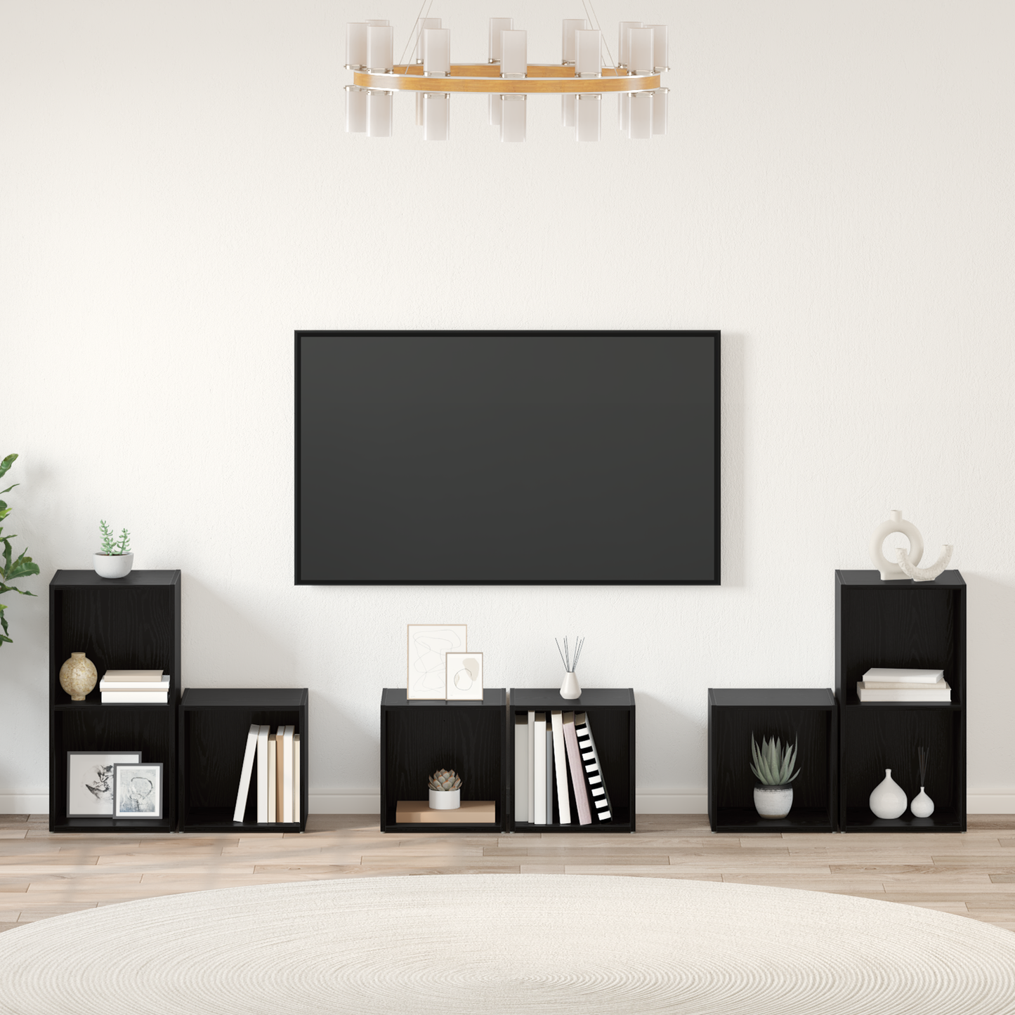 TV Cabinet Set 6 pcs Black Oak Engineered Wood
