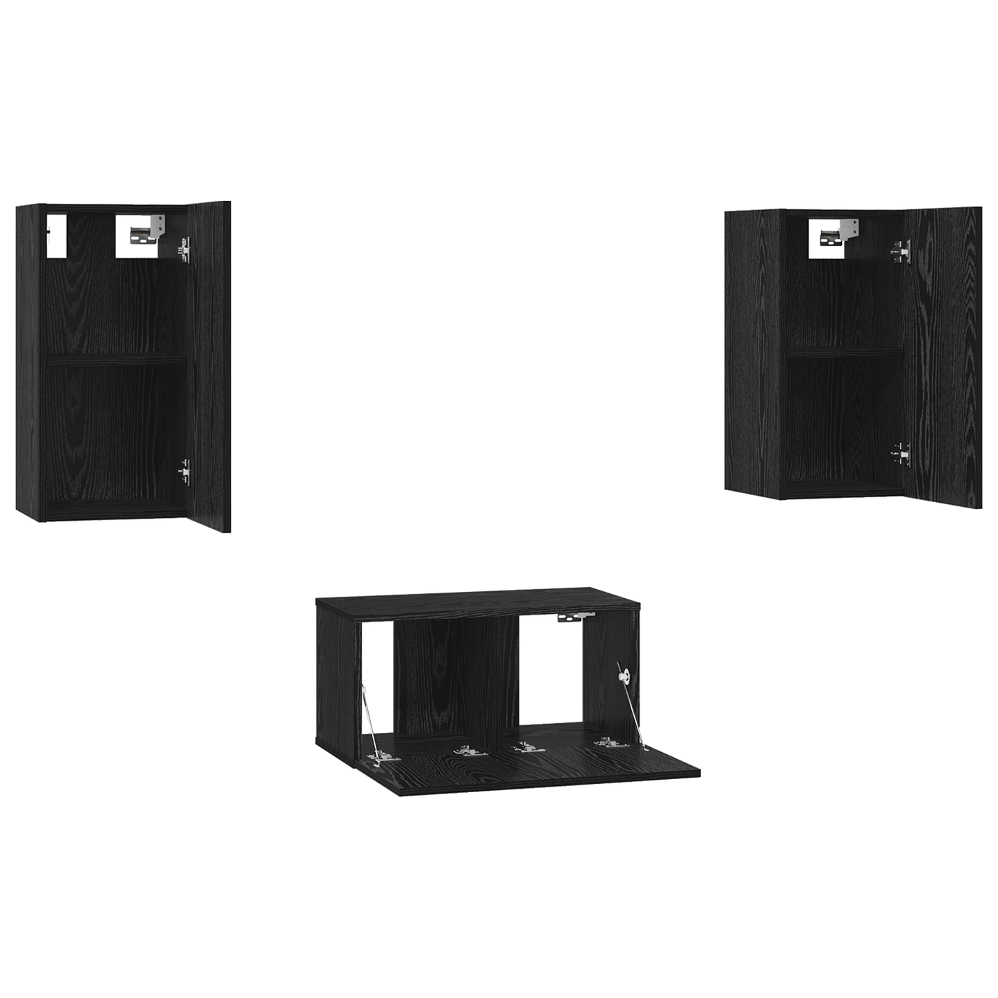 TV Cabinet Set Wall-mounted 3 pcs Black Oak Engineered Wood