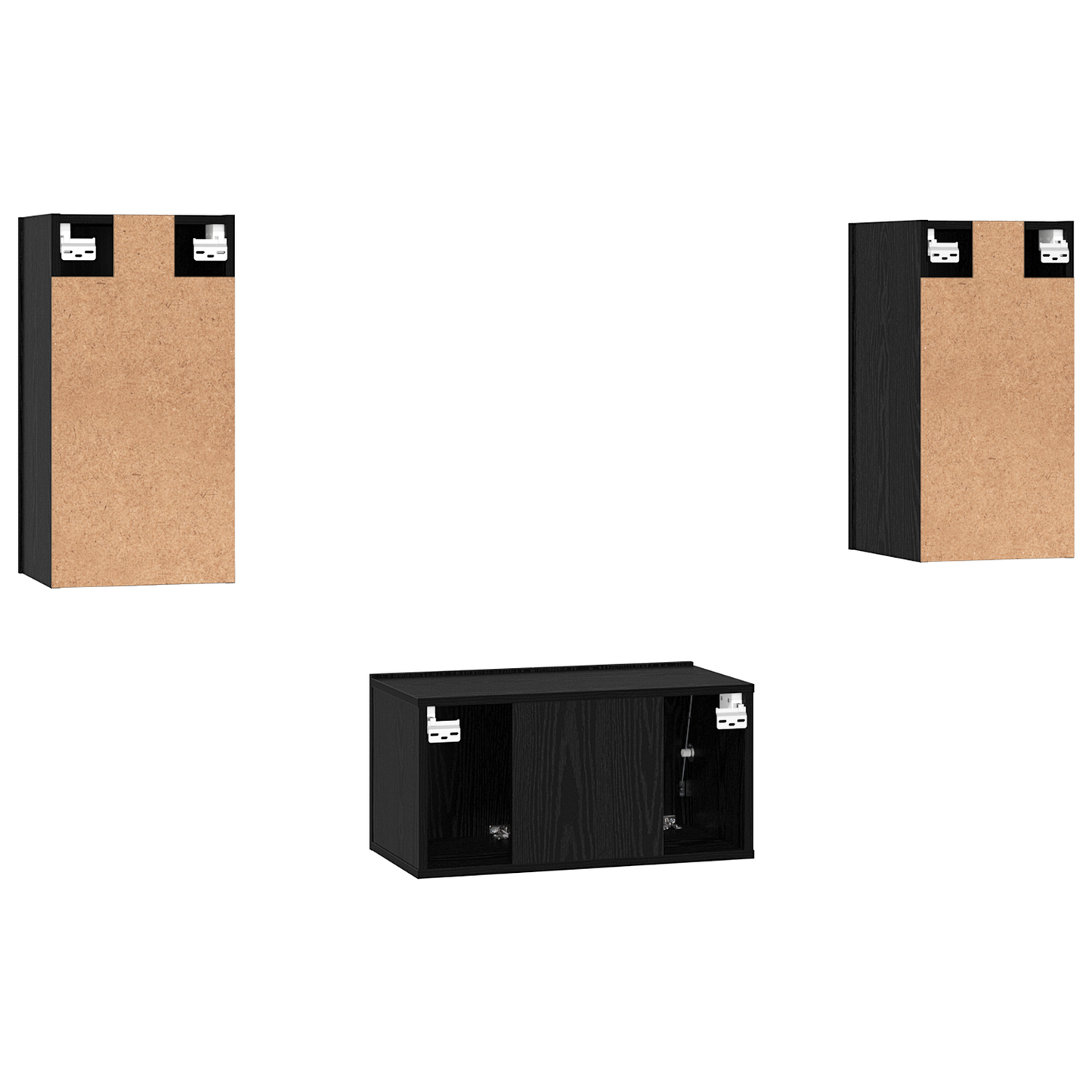 TV Cabinet Set Wall-mounted 3 pcs Black Oak Engineered Wood