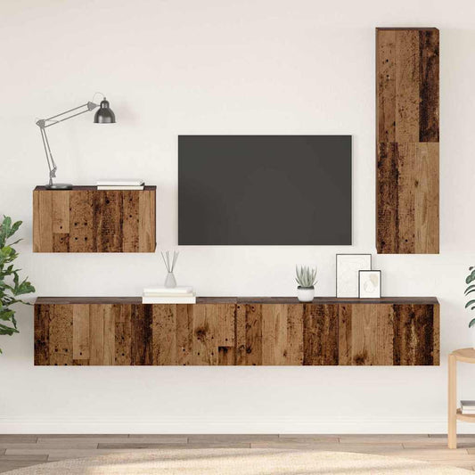TV Cabinet Set 4 pcs Old wood 200 x 30 x 30 cm Engineered wood