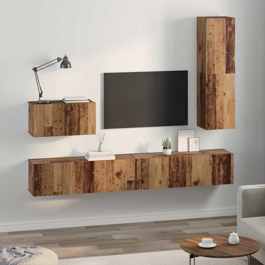 TV Cabinet Set 4 pcs Old wood 200 x 30 x 30 cm Engineered wood
