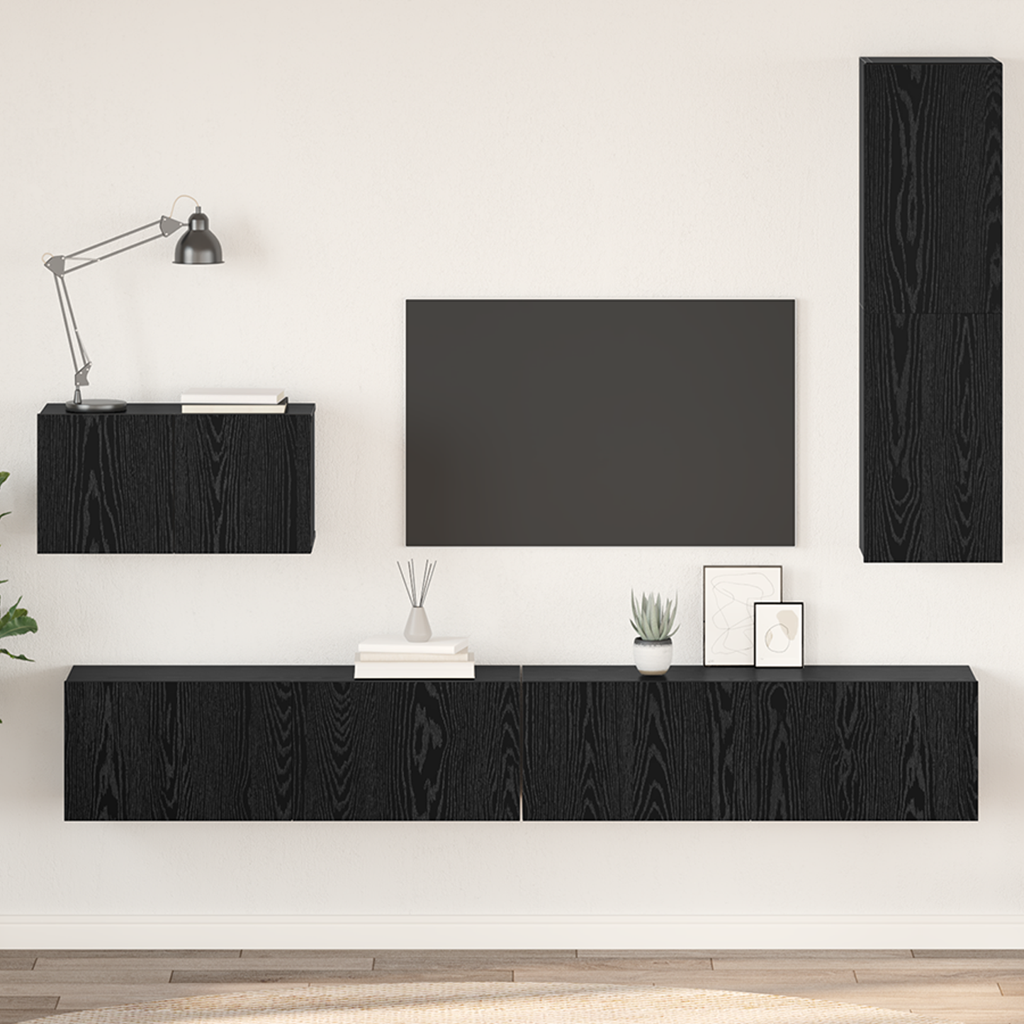 Wall TV Cabinet Wall-mounted 4 pcs Black oak 200 x 30 x 30 cm