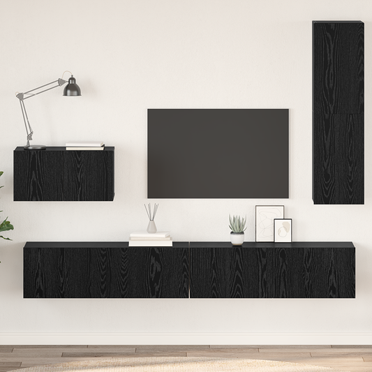 Wall TV Cabinet Wall-mounted 4 pcs Black oak 200 x 30 x 30 cm