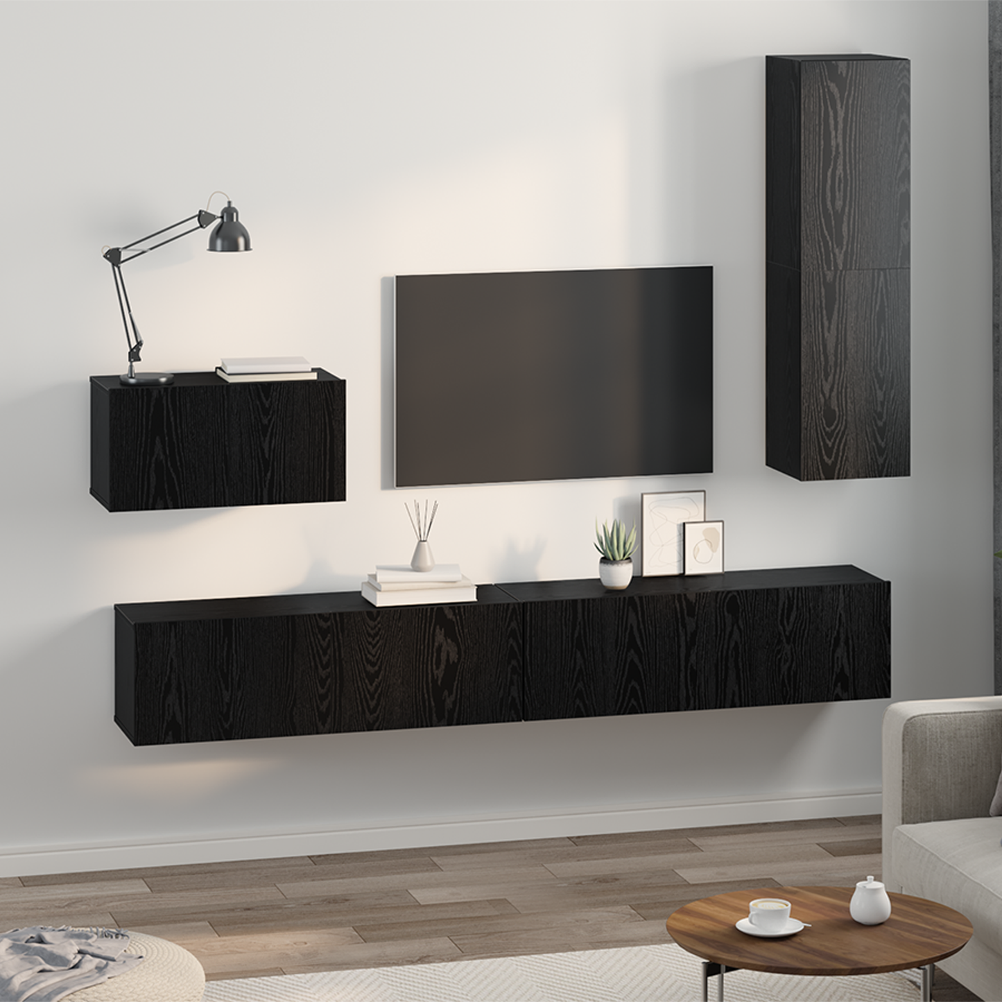 Wall TV Cabinet Wall-mounted 4 pcs Black oak 200 x 30 x 30 cm