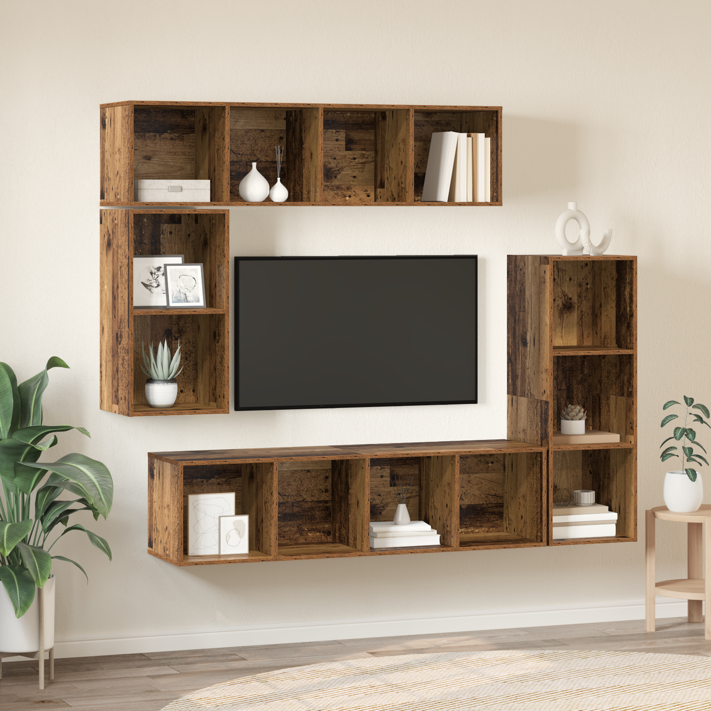 TV Cabinet Set Wall-mounted 4 pcs Old wood 37 x 37 x 142.5 cm