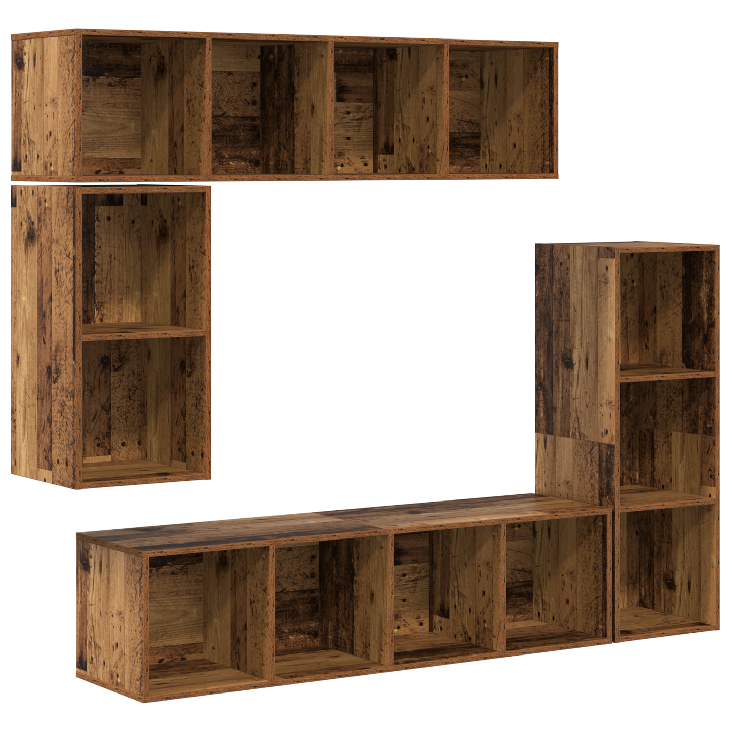 TV Cabinet Set Wall-mounted 4 pcs Old wood 37 x 37 x 142.5 cm